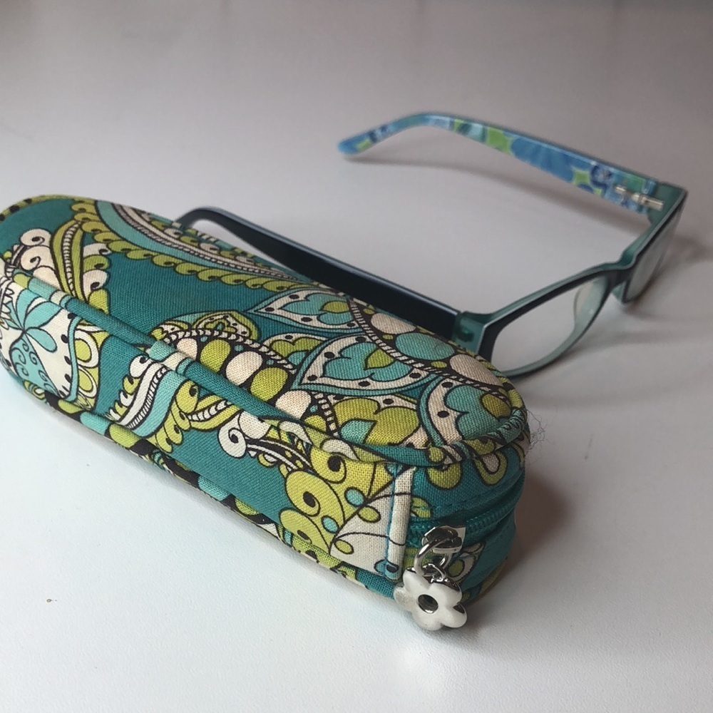 Vera Bradley Black Eyeglass frames Blue Lime accent colors plus eyeglasses case - Picture 10 of 12